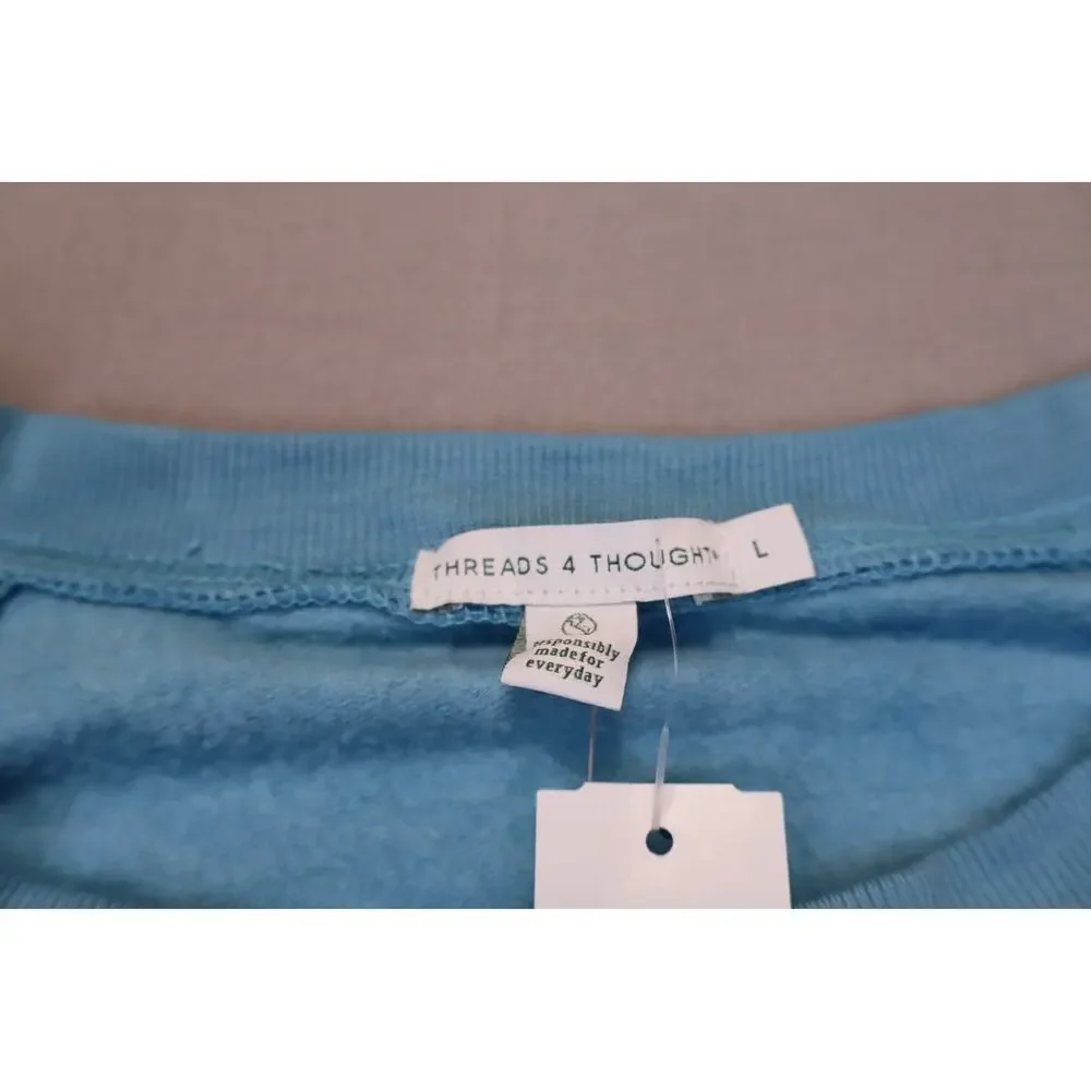 NEW Threads 4 Thought Priscilla Turquoise Blue Feather Fleece Sweatshirt Size L - Picture 3 of 5